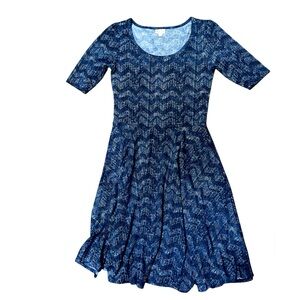 LuLaRoe Large Blue Patterned Dress fit and flare A Lined Office Party Date